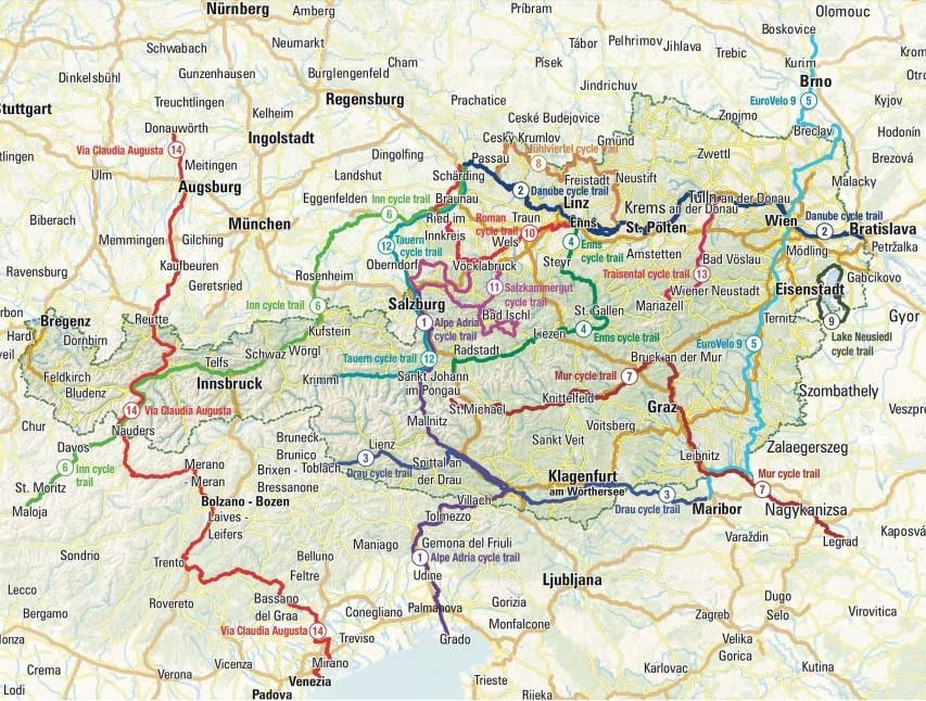 карта на австрија велосипедизам