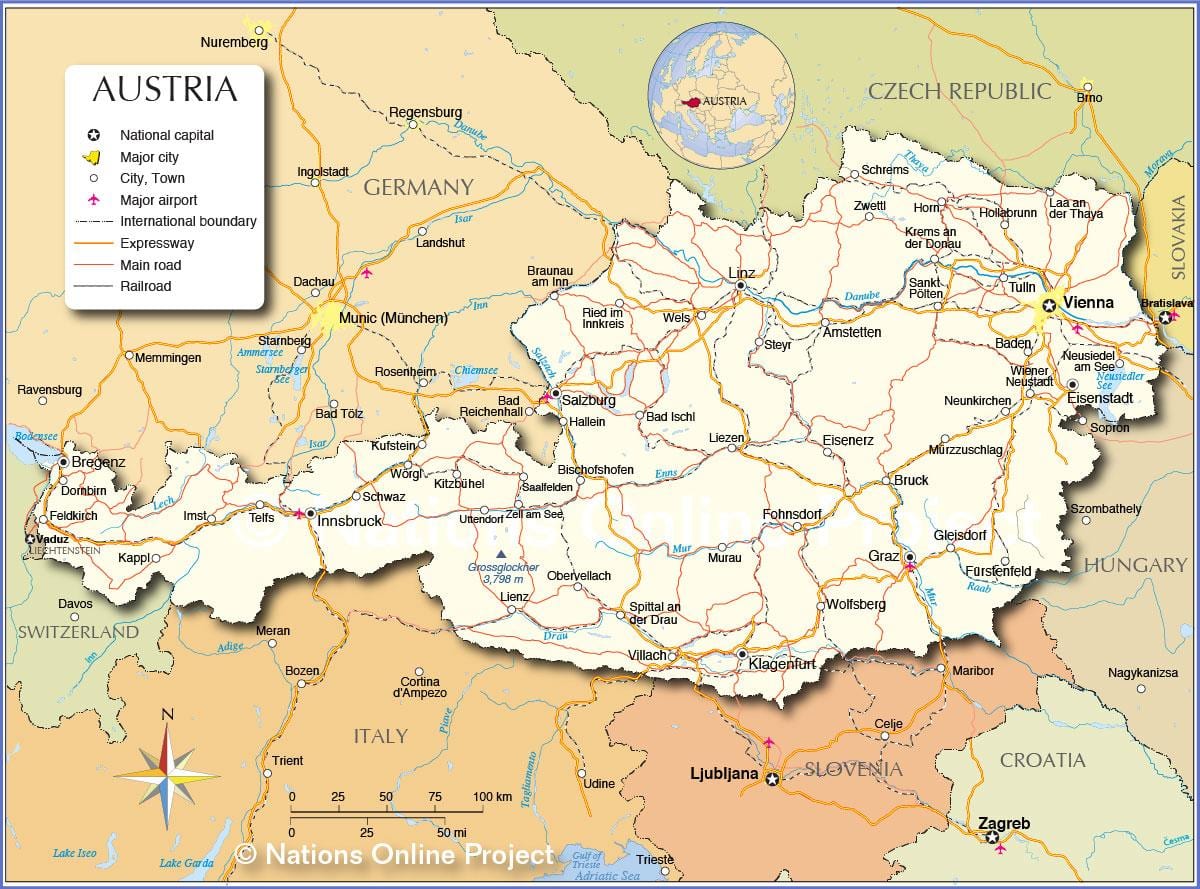 карта на австрија со градови и градови