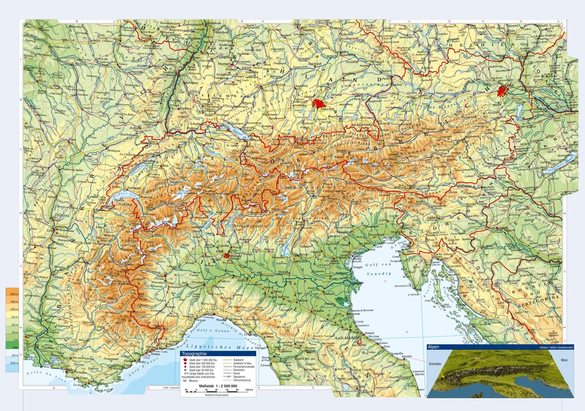 карта на австрија топографски