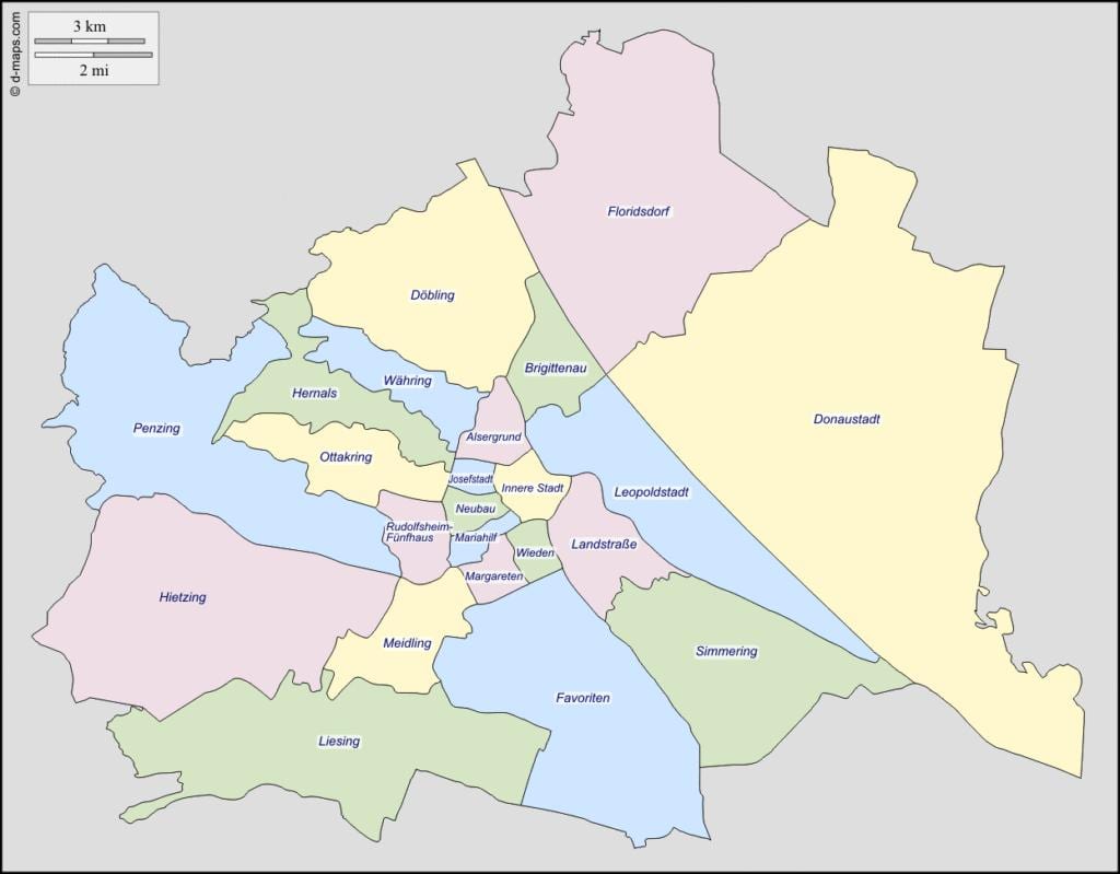 мапа на виена, австрија област 