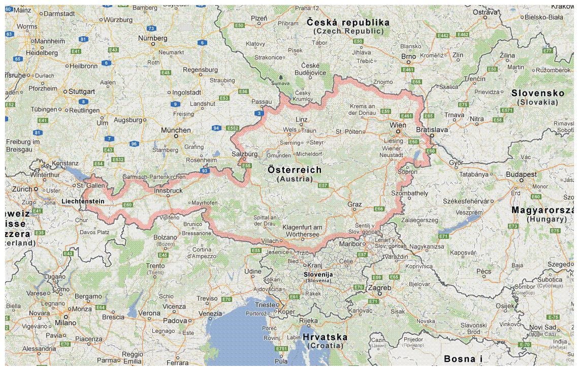 карта на австрија и во соседните земји