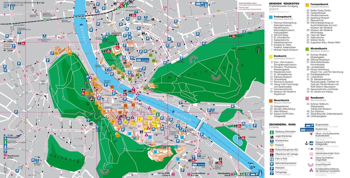 карта на туристичка карта на салцбург, австрија