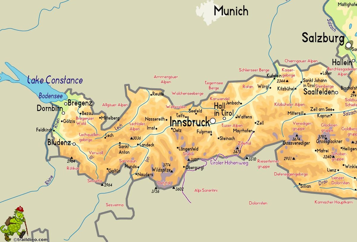 карта на mayrhofen австрија