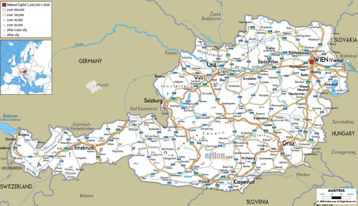детална карта на австрија со градови