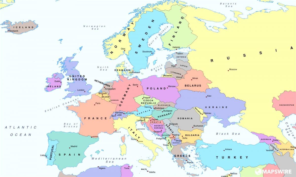 карта на европа покажува австрија