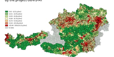 Австрија густината на население мапа